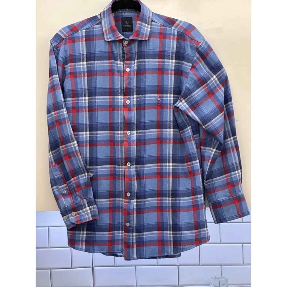 Tailorbyrd Collection Mens Blue Red Plaid Long Sleeve Button Down Shirt Size M